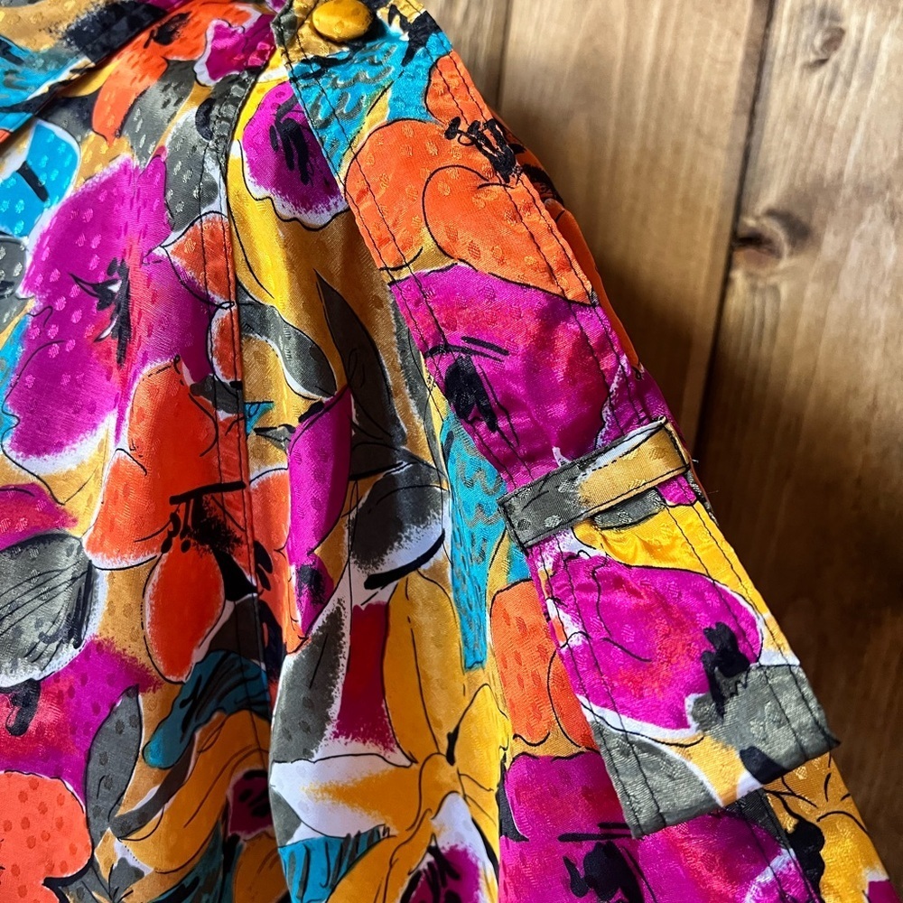 Oscar de la Renta Large/XL Vibrant Floral Vintage Blouse Grannycore Office Wear - Picture 6 of 10